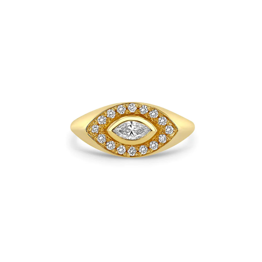 Marquise Diamond Halo Signet Ring