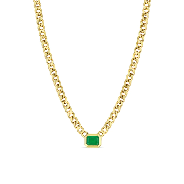 Medium Curb Chain Emerald Necklace
