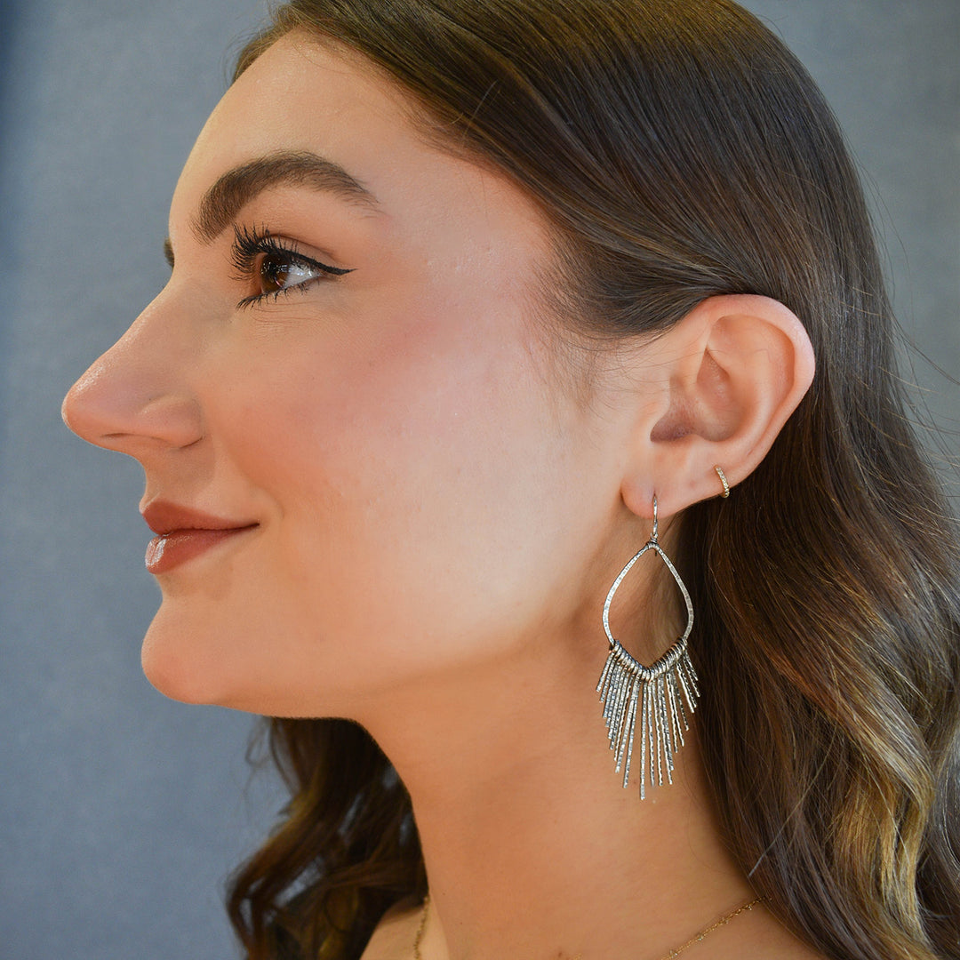 Large Textured Silver Fringe Earrings