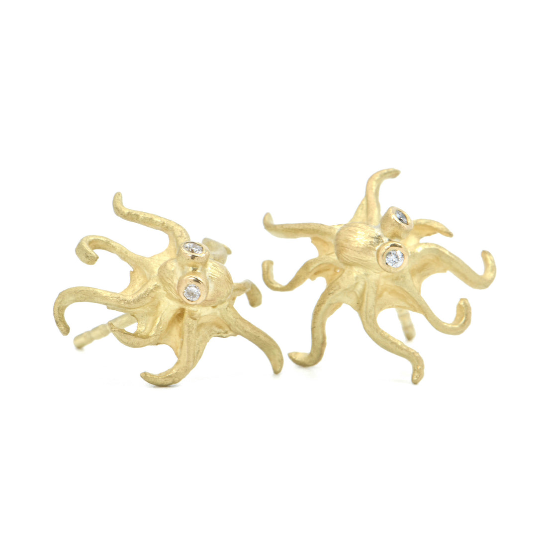 Octopus Post Earrings With Diamond Eyes
