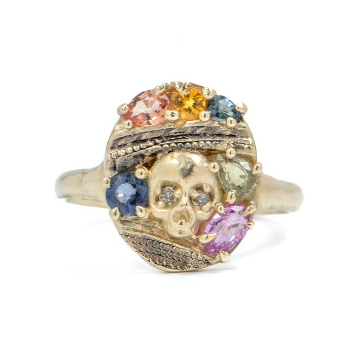 Multi Colored Sapphire Skull Ring