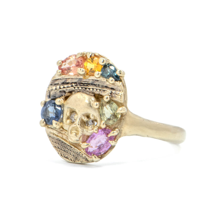 Multi Colored Sapphire Skull Ring