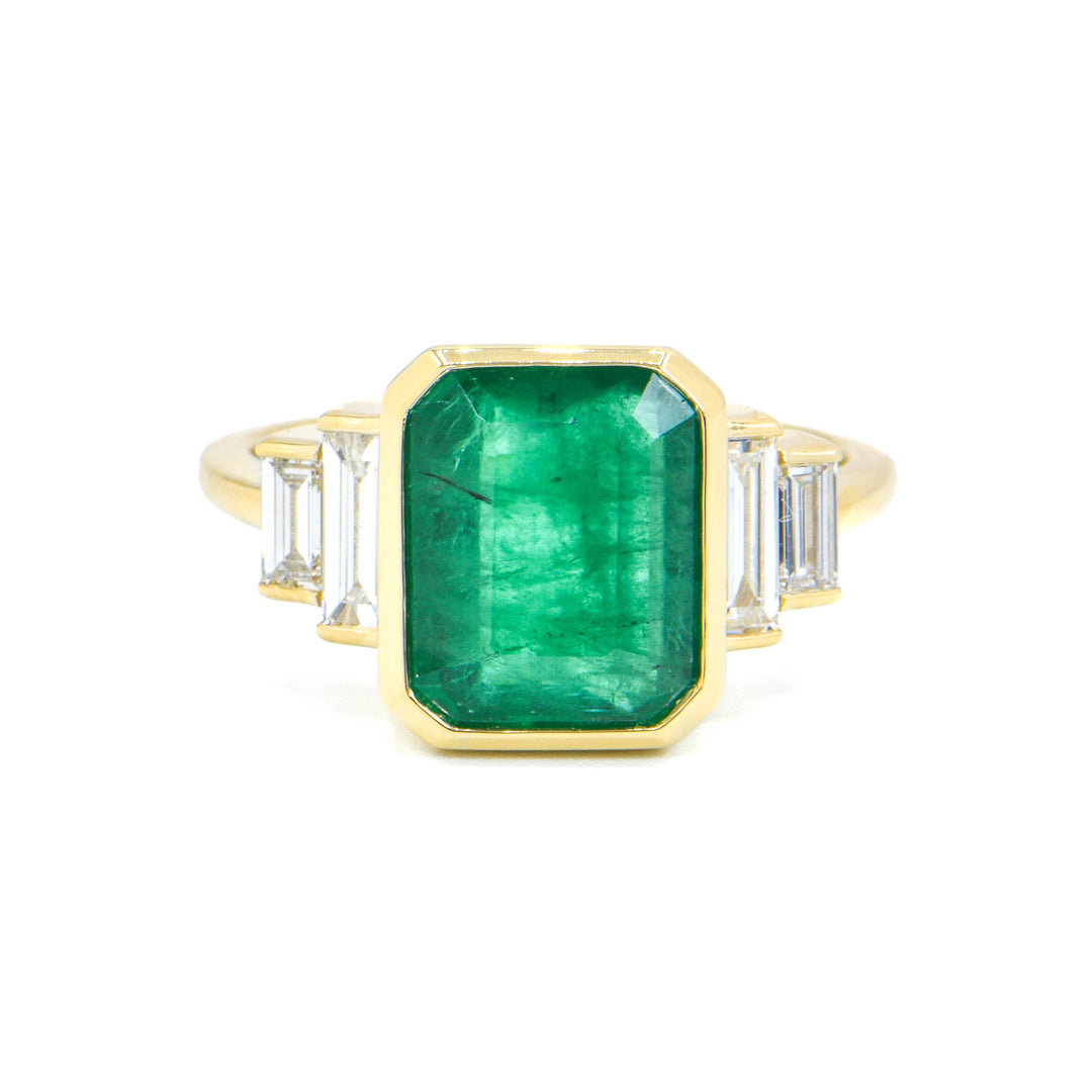 Emerald Ring With Diamond Baguettes