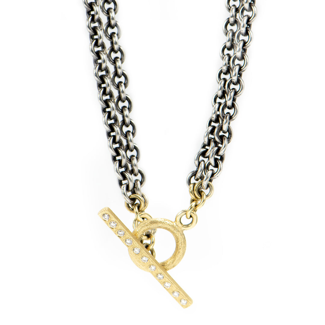 Double Chain Diamond Toggle Necklace