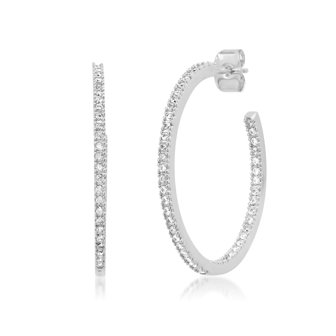 Large Silver Pave Cubic Zirconia Hoops