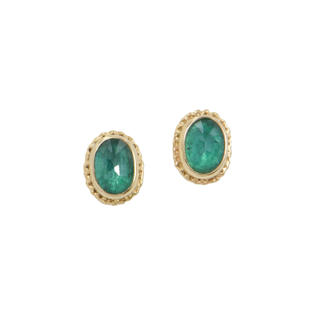 Oval Emerald Post Earrings