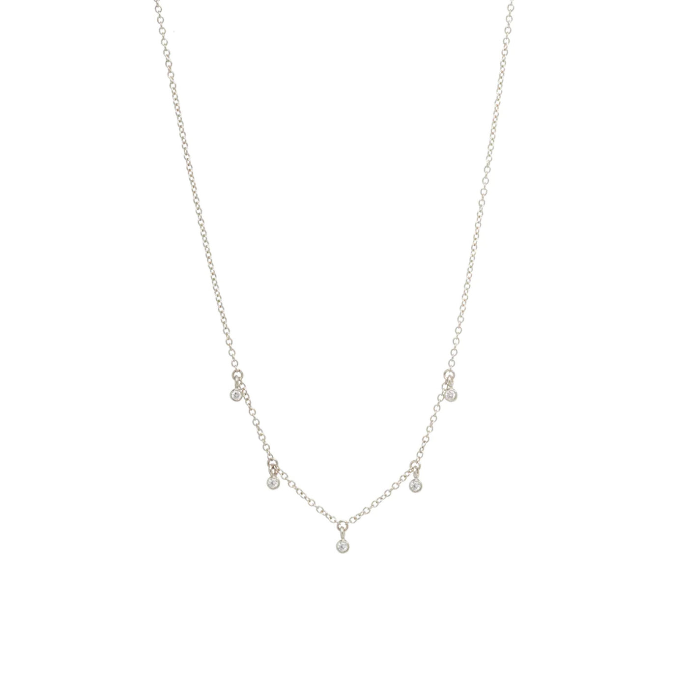 5 Tiny Dangling Diamond Bezel Necklace