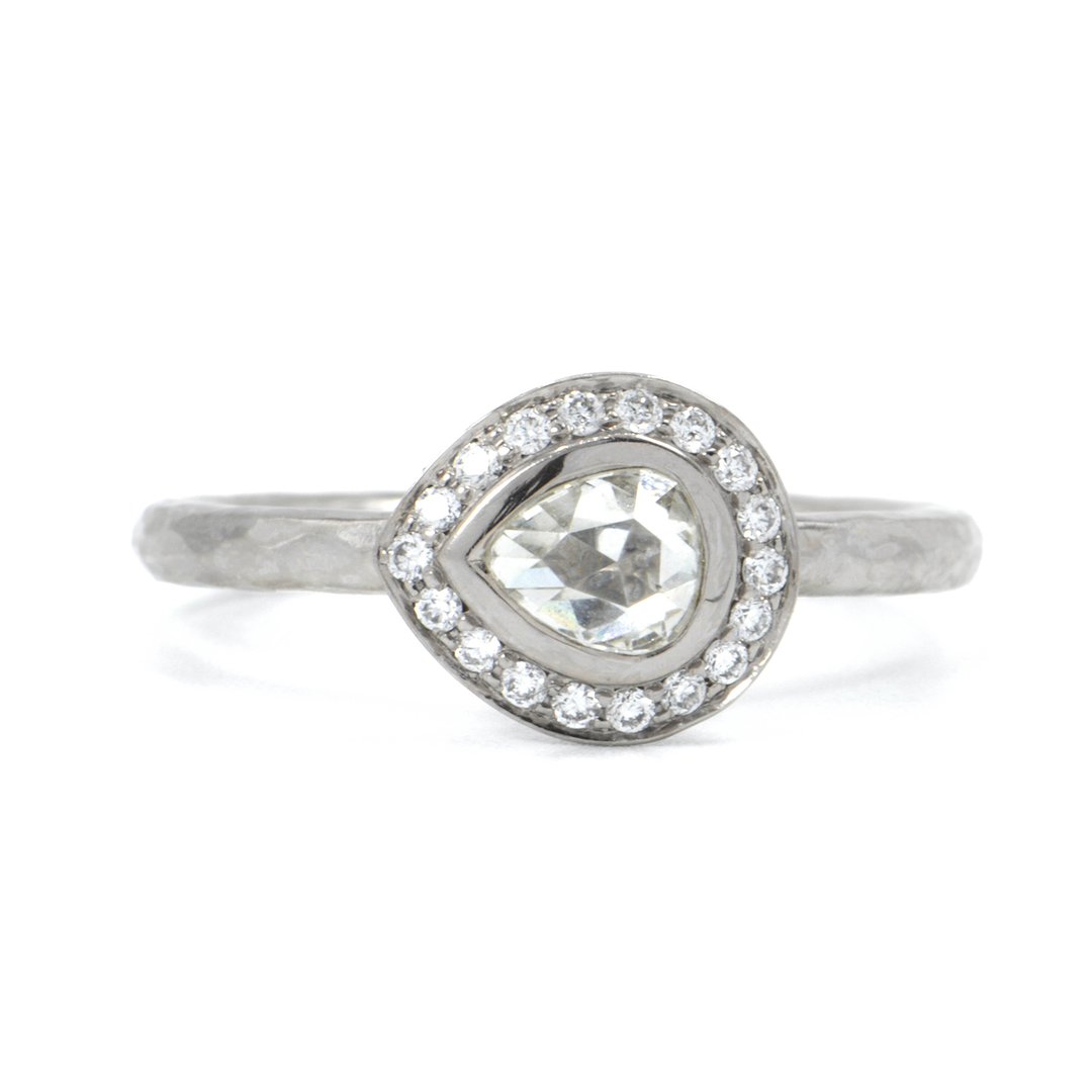 Rosecut Pear Diamond Halo Ring