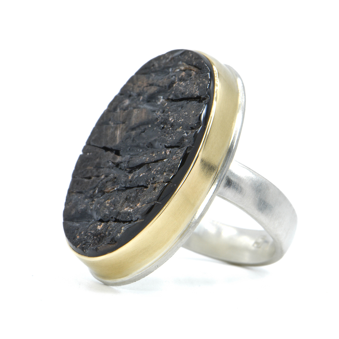 Oval Surface Cut Obsidian Ring