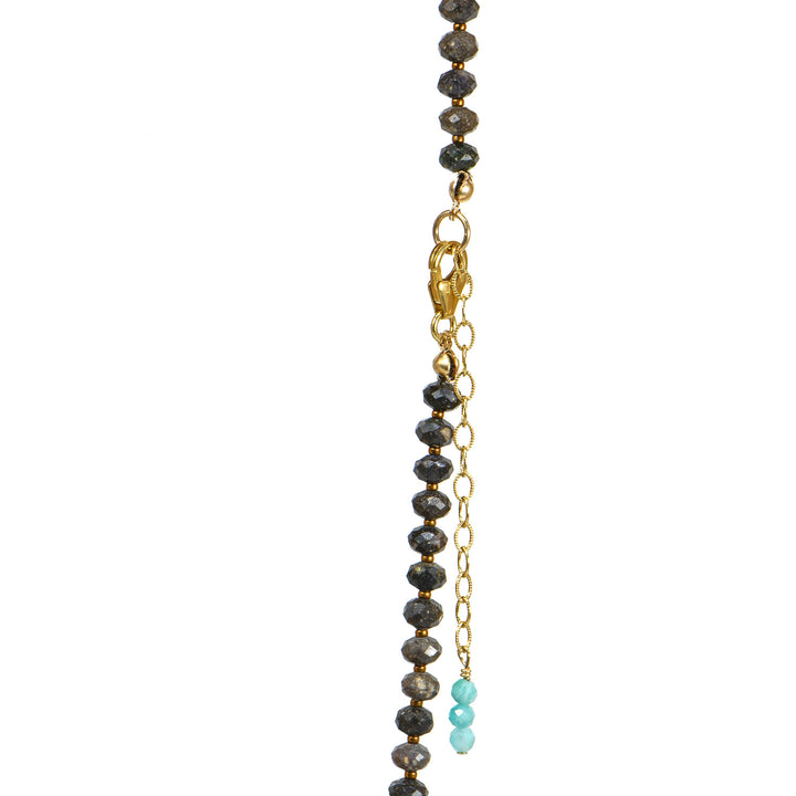 Black Opal + Single Amazonite Faceted Bead Necklace