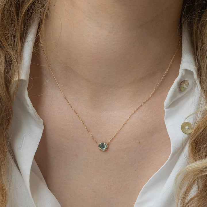 Stella Aquamarine and Diamond Halo Necklace