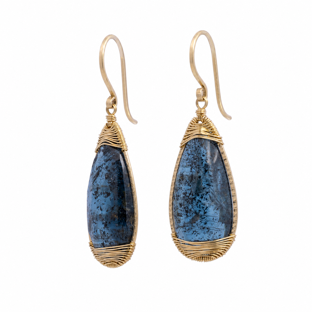 Teardrop Faceted Kyanite Wire Wrapped Drop Earrings