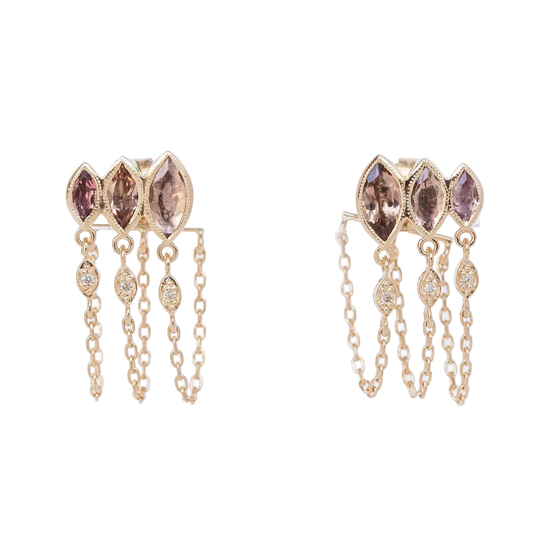 Triple Marquise Tourmaline Chain Earrings