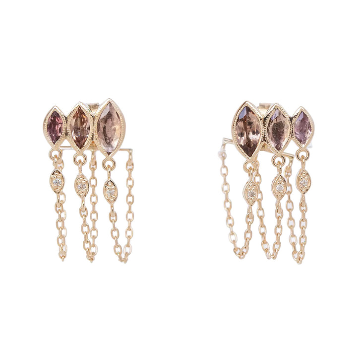 Triple Marquise Tourmaline Chain Earrings