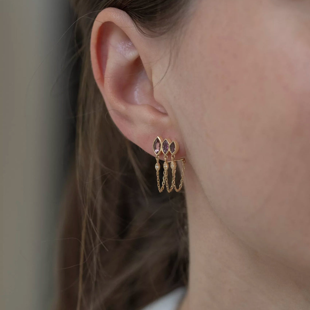 Triple Marquise Tourmaline Chain Earrings