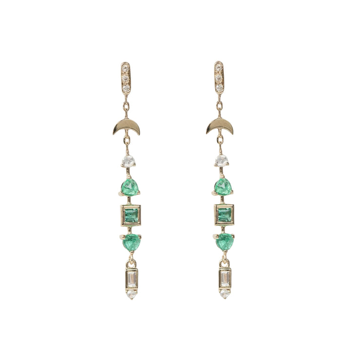 Emeralds & Diamonds Totem Drop Earrings