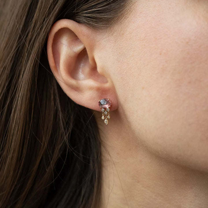 Pink Tourmaline and Diamond Jellyfish Post Earrings