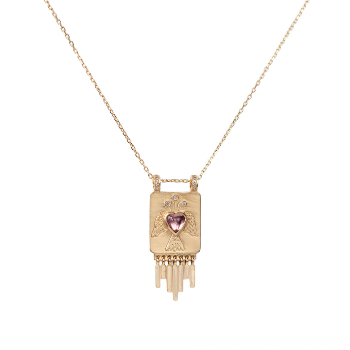 Heart Tourmaline Gold Rectangle Necklace