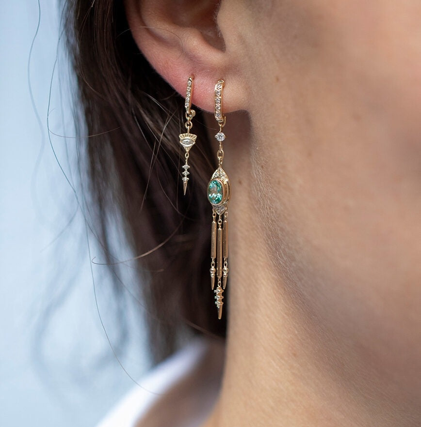 Totem White Sapphire Eyes & Diamond Drop Earrings