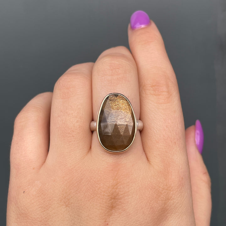 Asymmetrical Golden Moonstone Ring