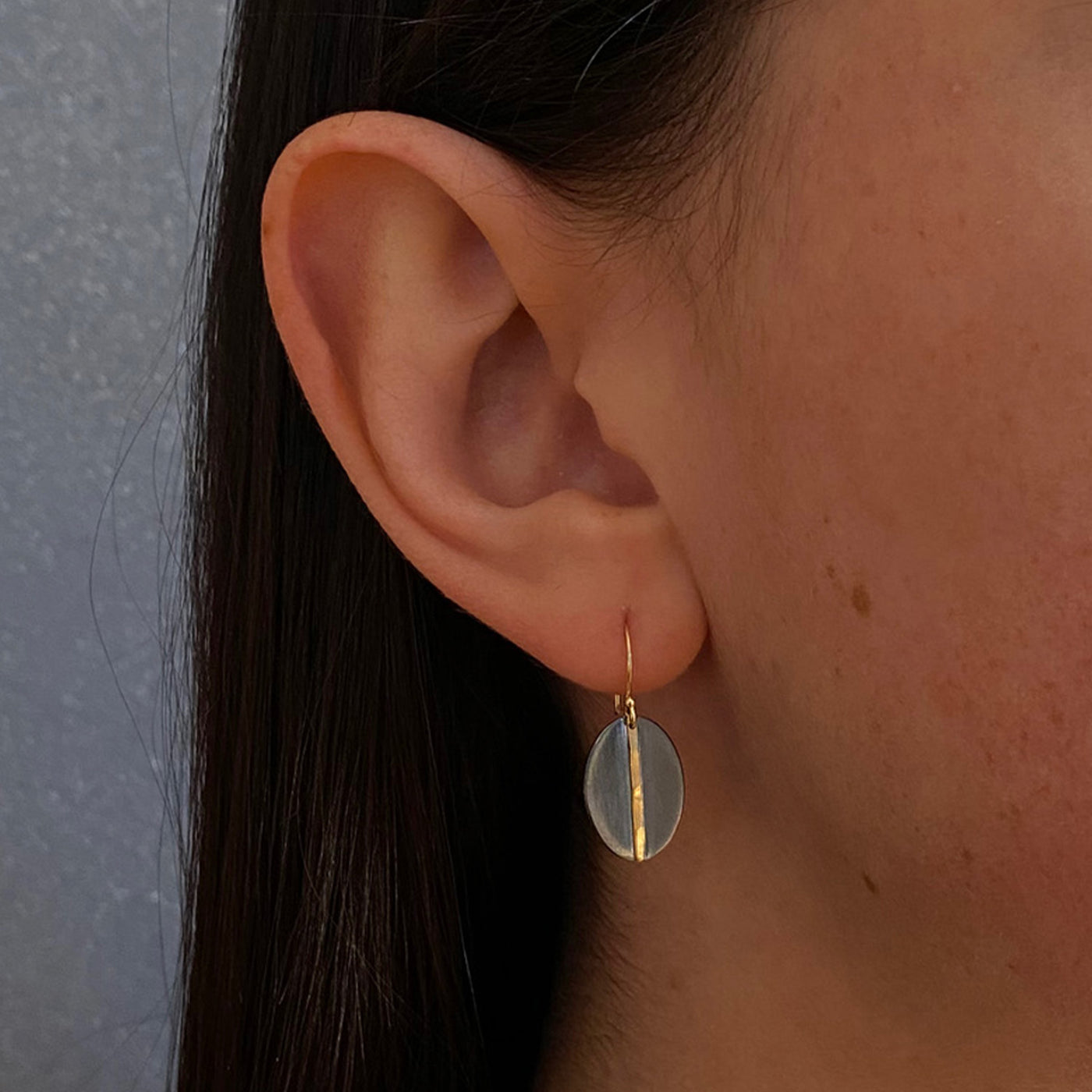 Small Two Tone Mod Oval Drop Earrings