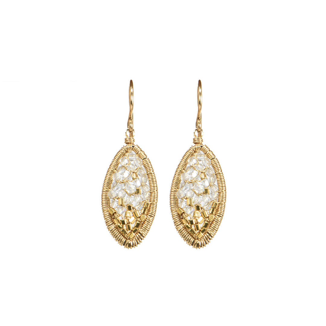 Small Crystal + Gold Bead Marquise Drop Earrings