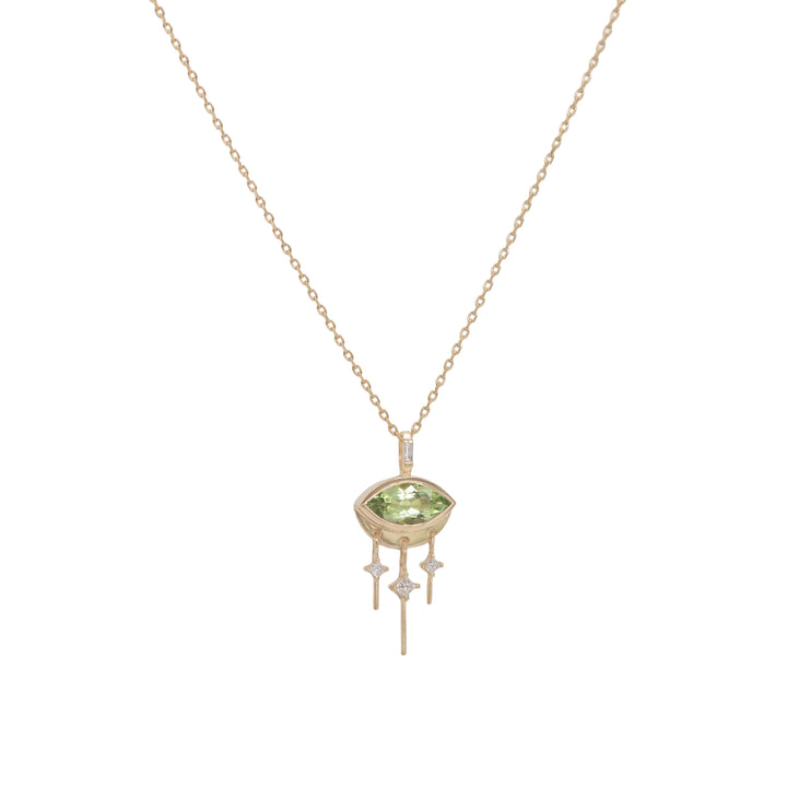 Green Tourmaline Marquise Eye & Diamond Necklace