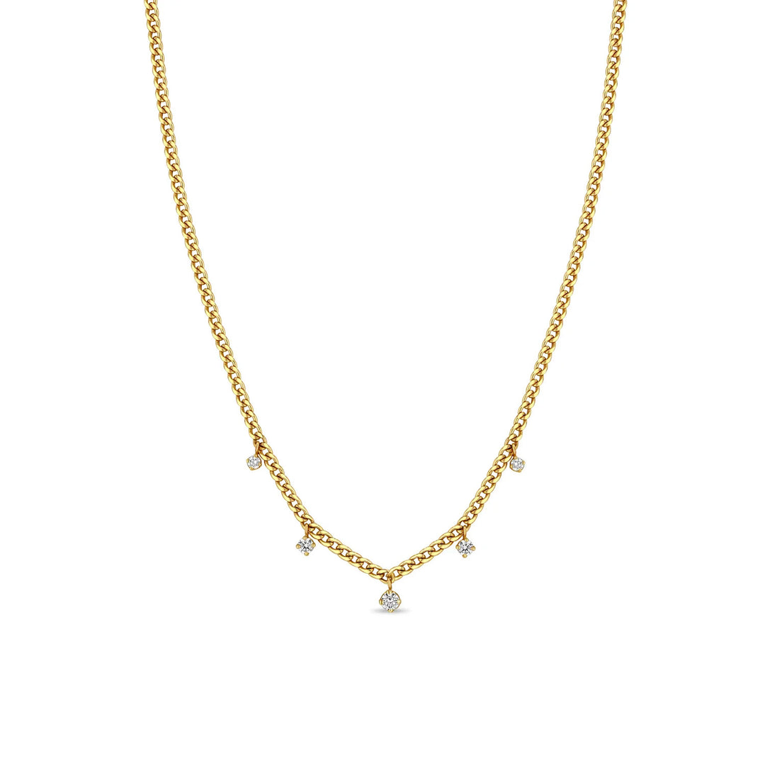 Five Dangling Diamond XS Curb Chain Necklace