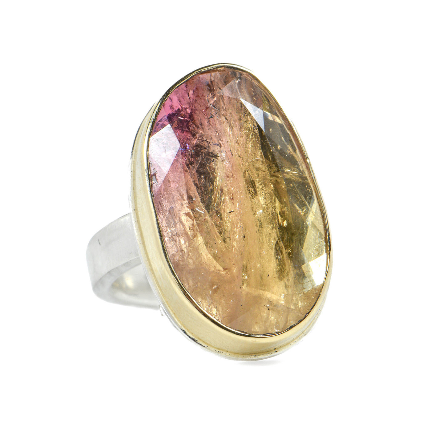 Asymmetrical Pink &amp; Yellow Tourmaline Ring
