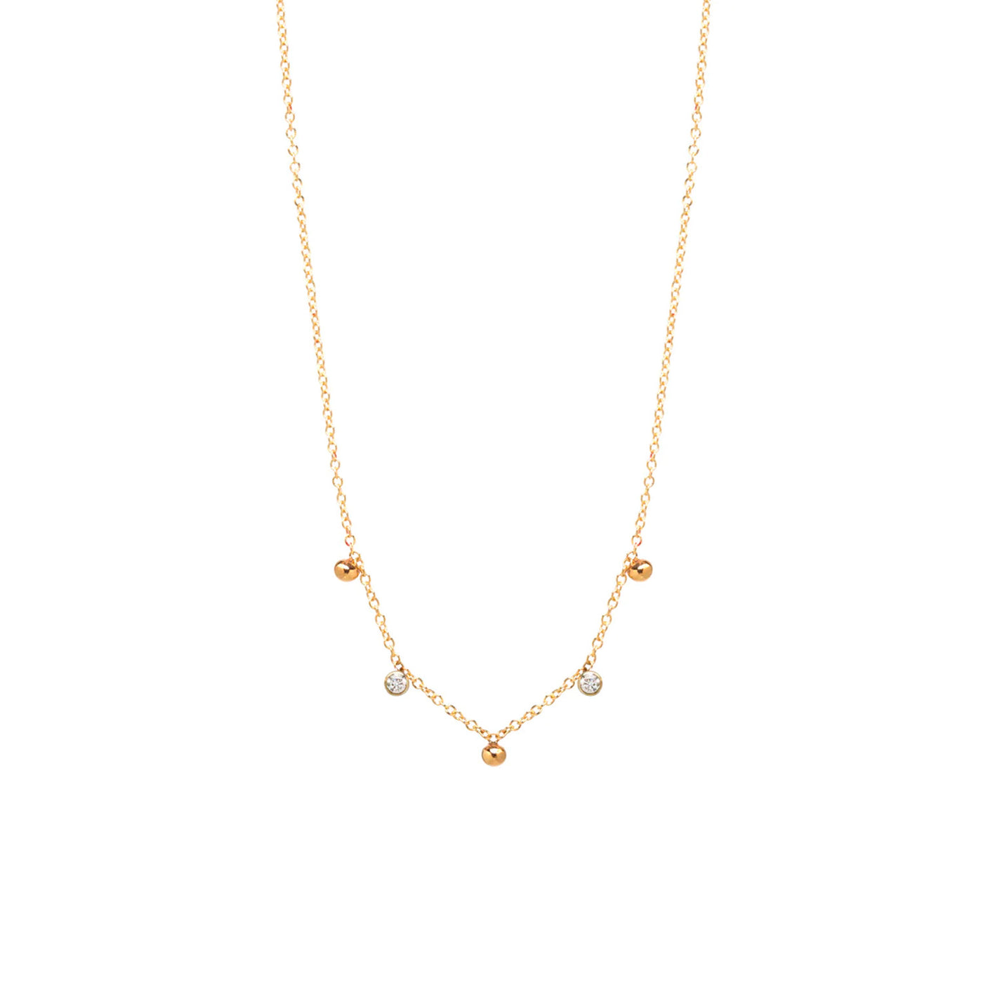 Scattered Diamond With Tiny Gold Bead Necklace