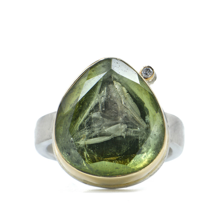 Teardrop Green Tourmaline + Satellite Diamond Ring