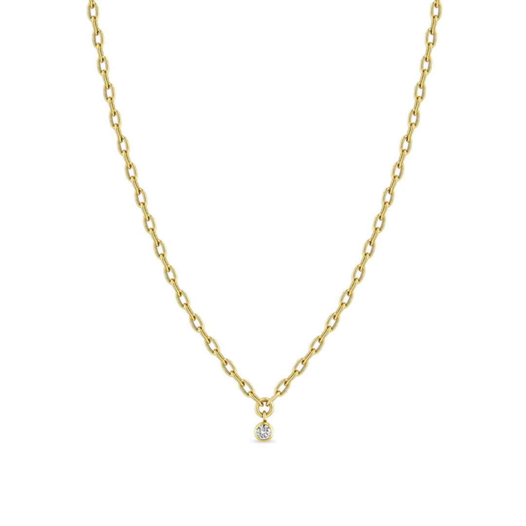 Small Square Oval Link Dangling Diamond Bezel Necklace
