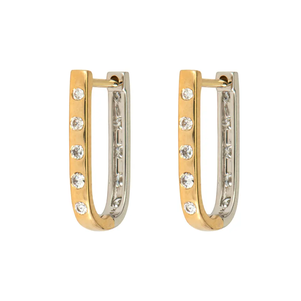 White and Yellow Double Sided Curved Diamond Hoops