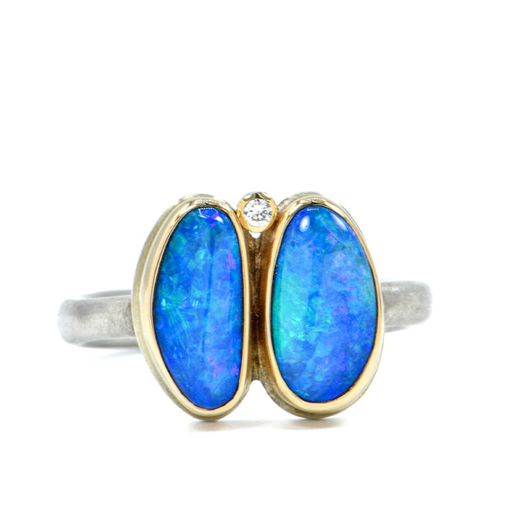 Double Australian Opal + Diamond Ring