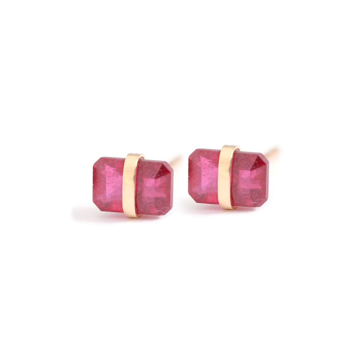 Bezel Wrapped Ruby Post Earrings