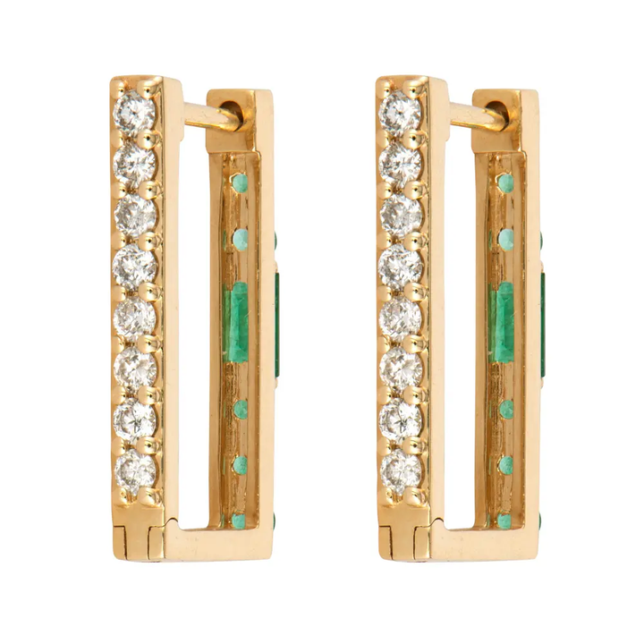 Emerald and Diamond Two-Sided Rectangular Hoops