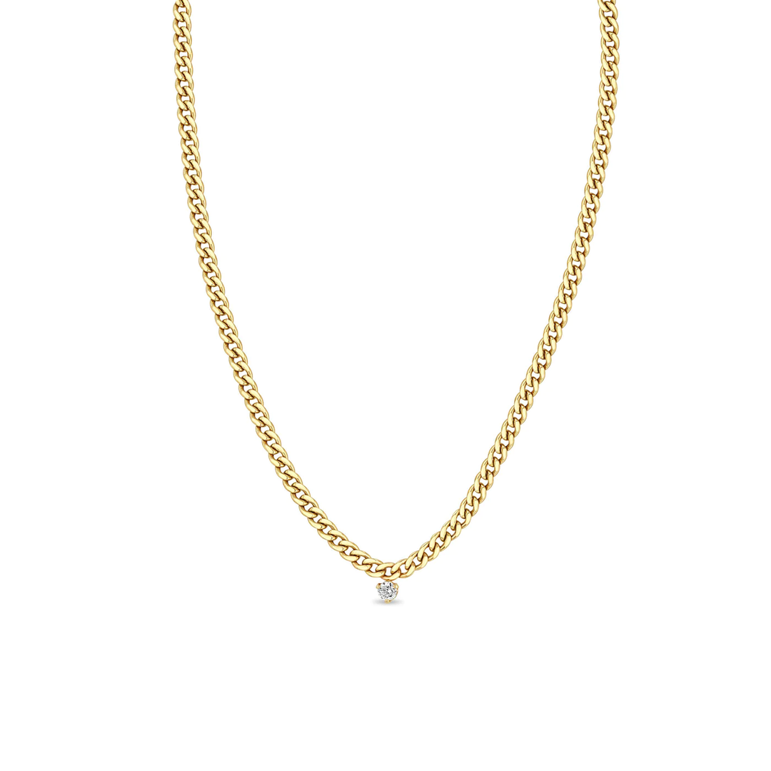 Single Diamond Small Curb Chain Necklace