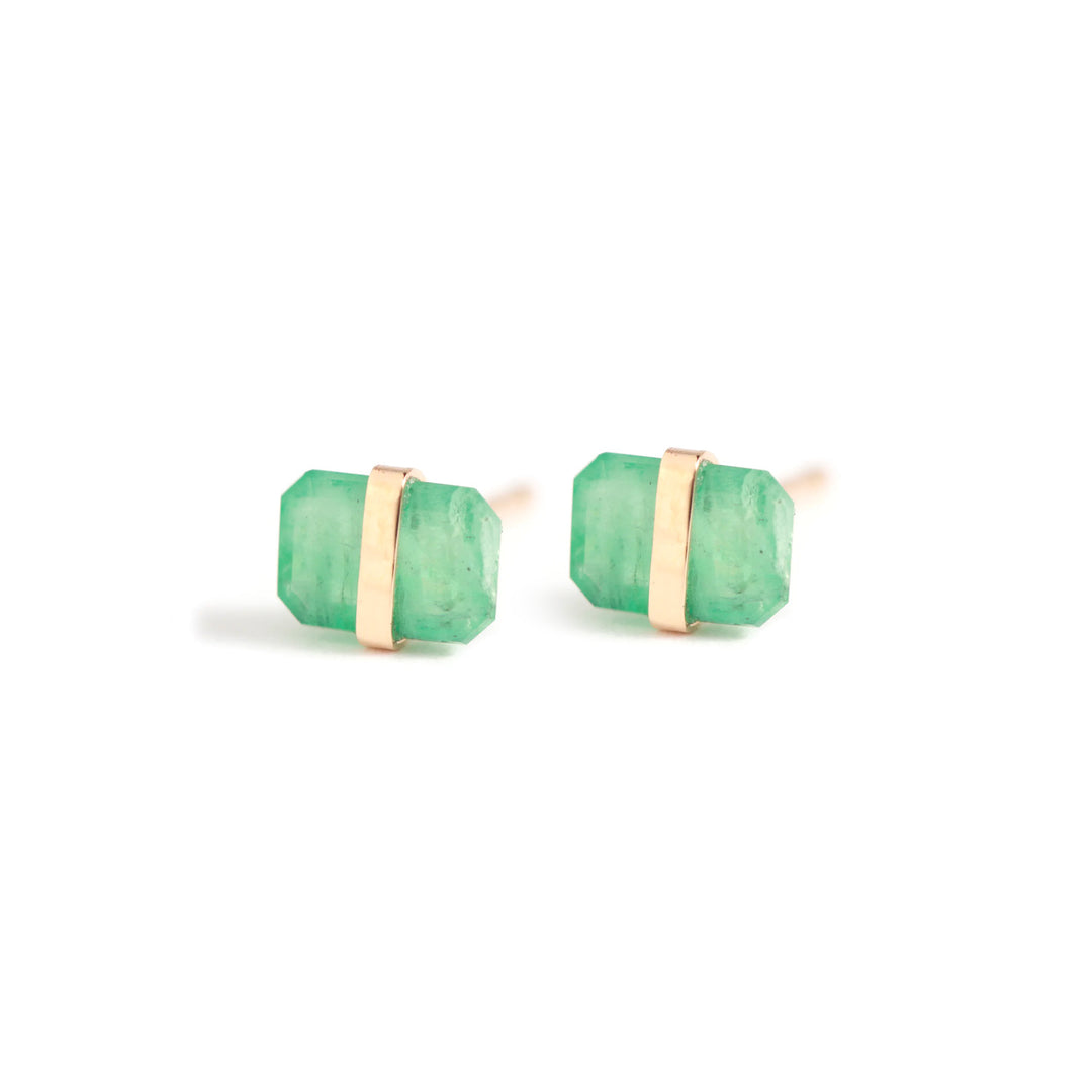 Bezel Wrapped Zambian Emerald Post Earrings