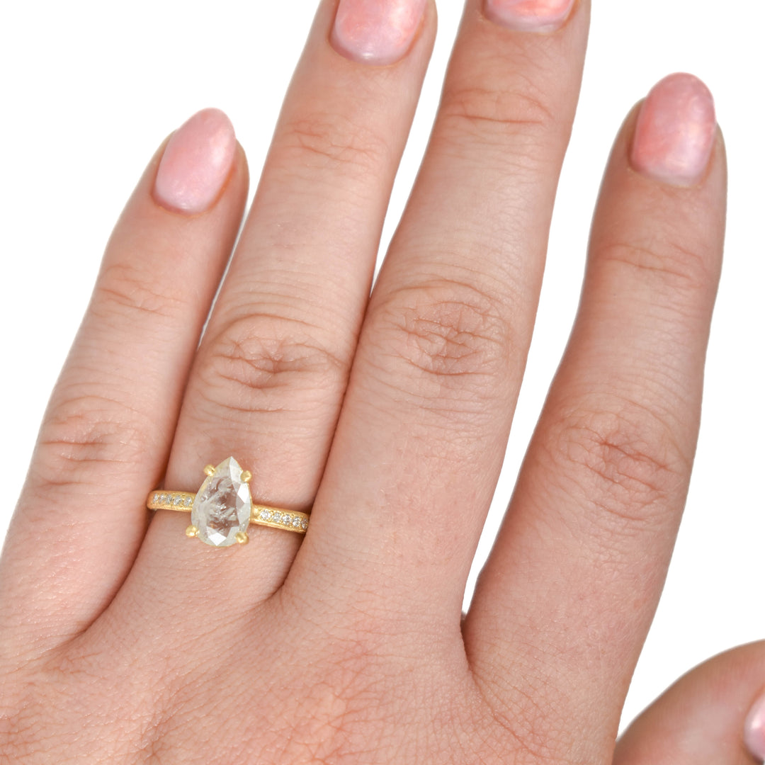 Prong Set Grey Pear Diamond Ring