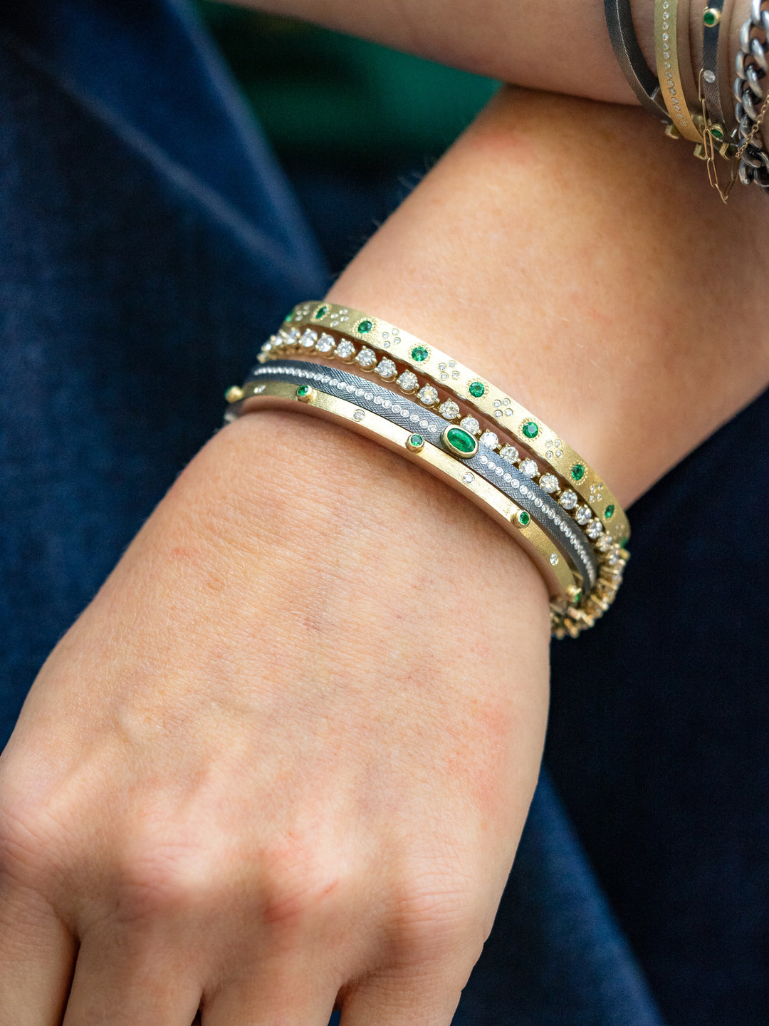 Trunk Show 4 mm Daphnie Emerald and Diamond Bracelet