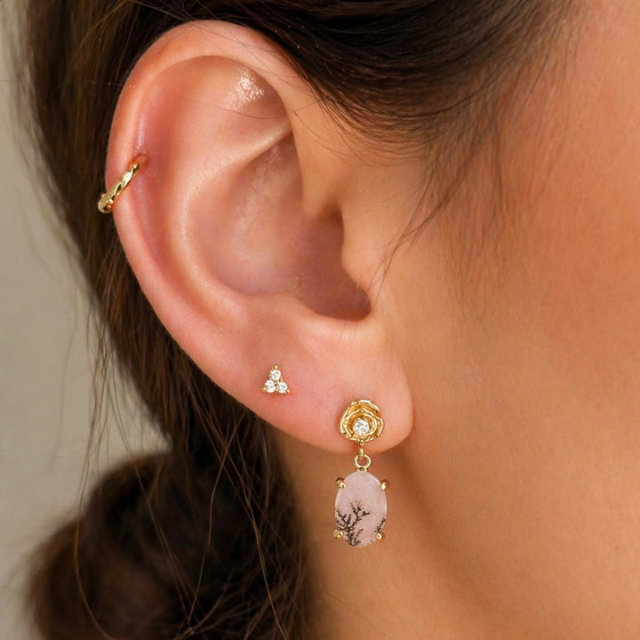 Dendritic Agate Rose Post Drop Earring