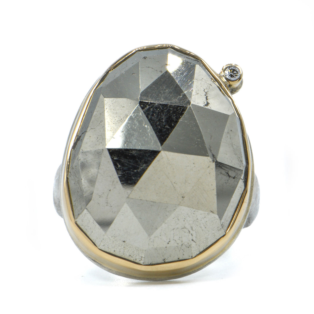 Faceted Pyrite + Satellite Diamond Ring