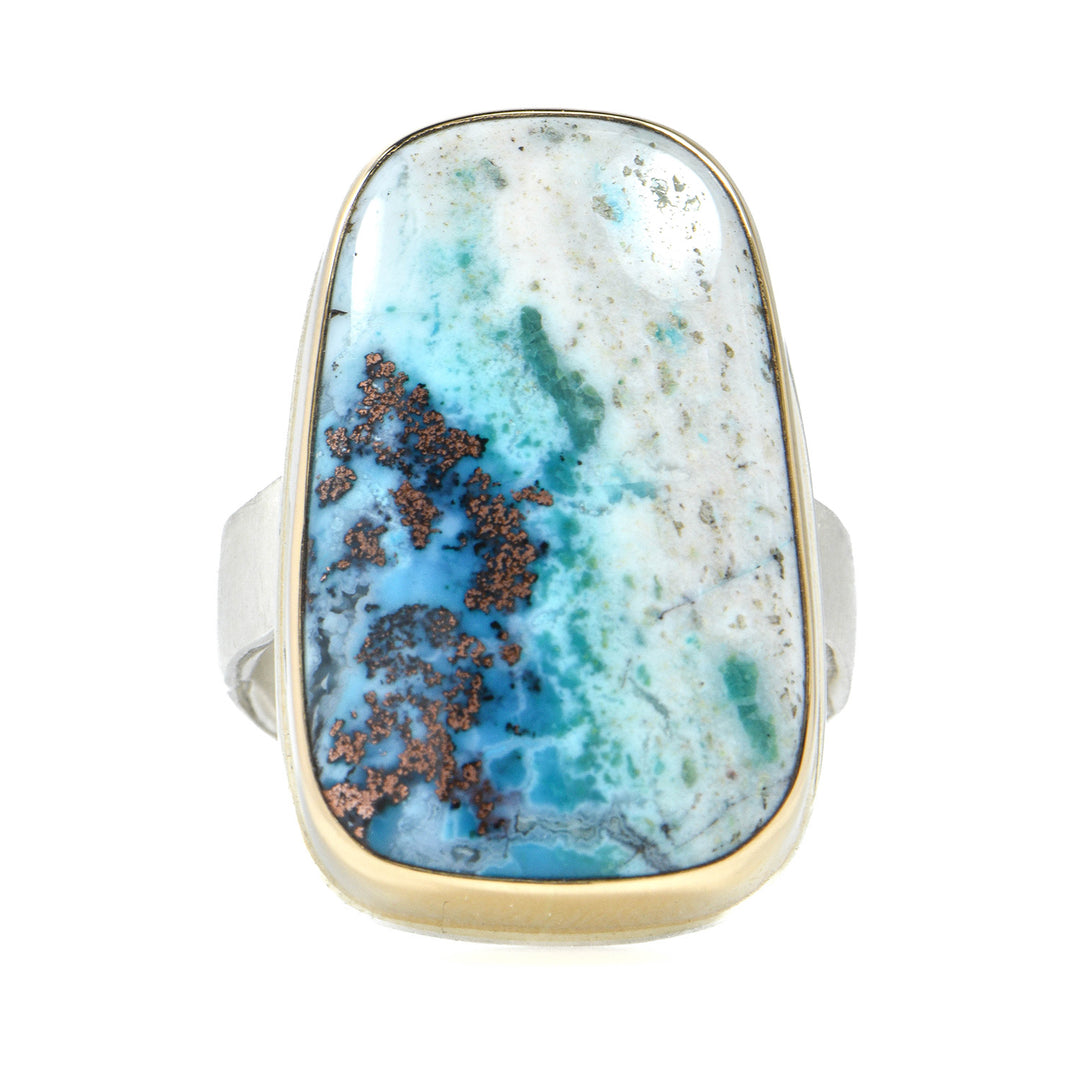 Indonesian Blue Fossilized Opalized Wood Ring