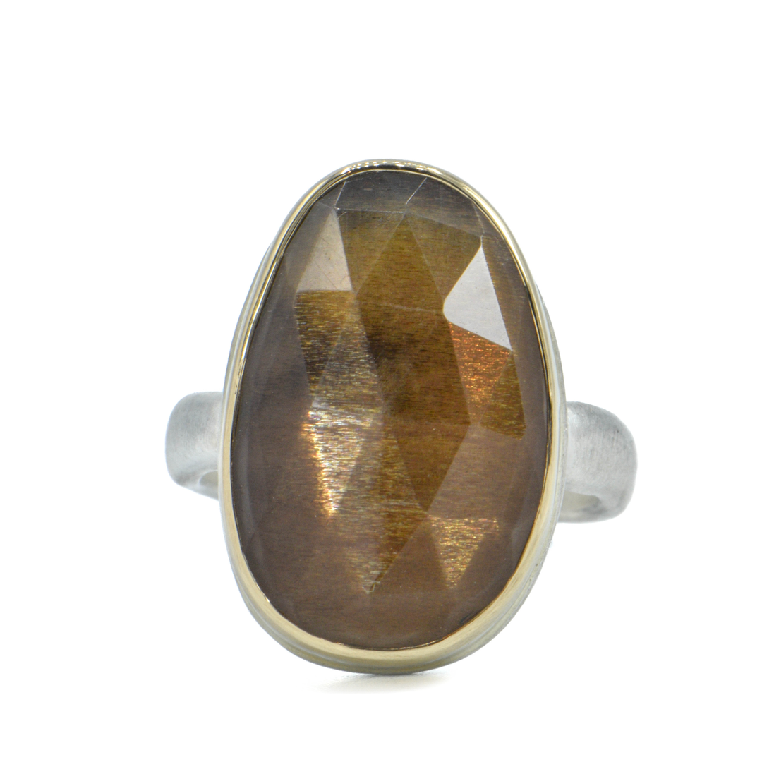 Asymmetrical Golden Moonstone Ring
