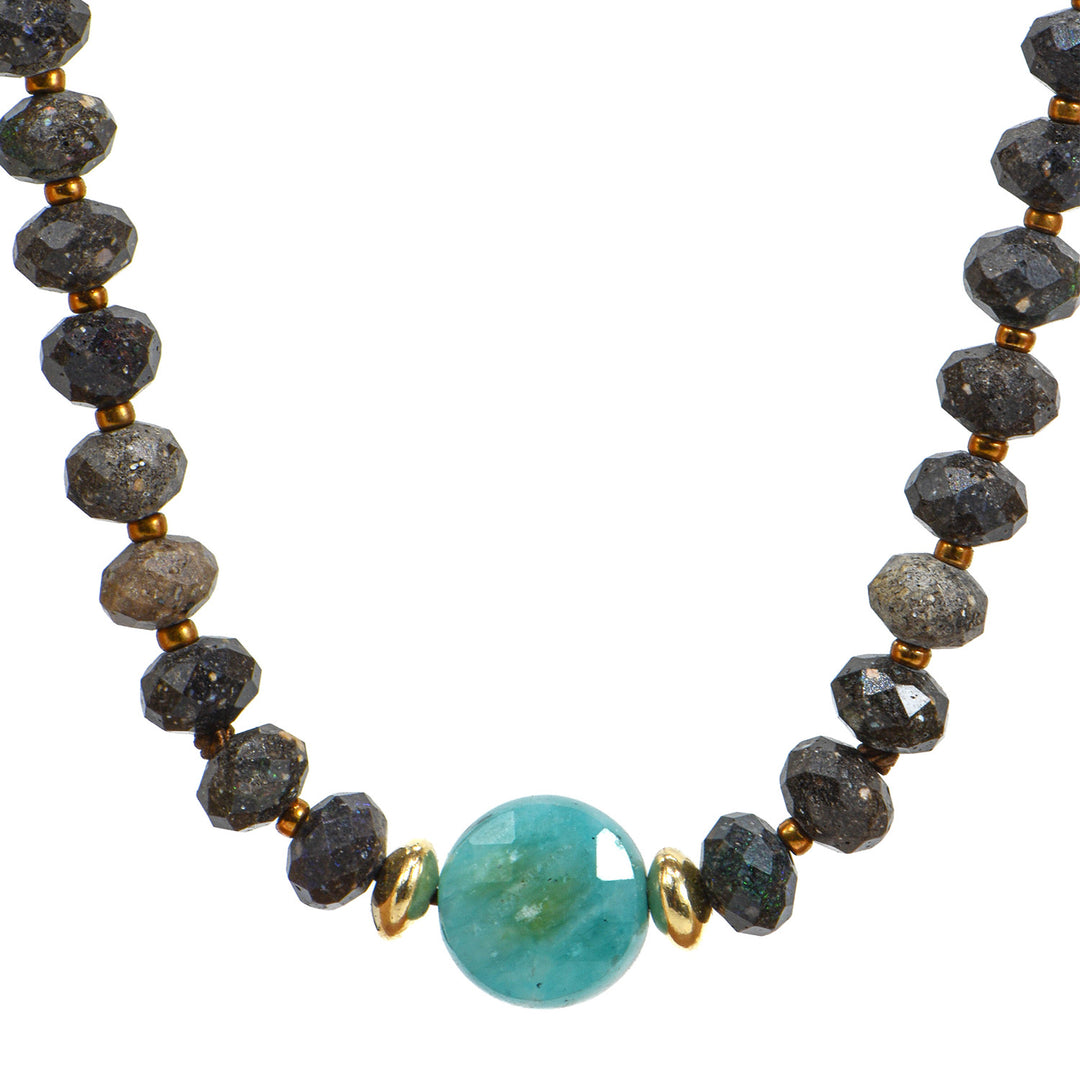 Black Opal + Single Amazonite Faceted Bead Necklace