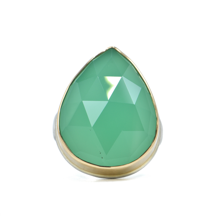Teardrop Faceted Chrysoprase Ring