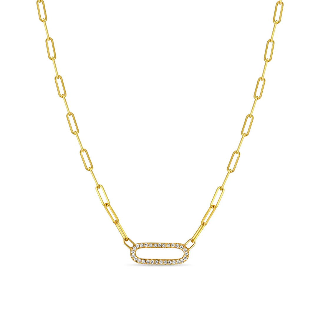 Pave Diamond Link Small Paperclip Chain Necklace