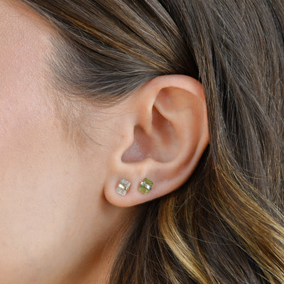Emerald Cut Aquamarine Post Earrings
