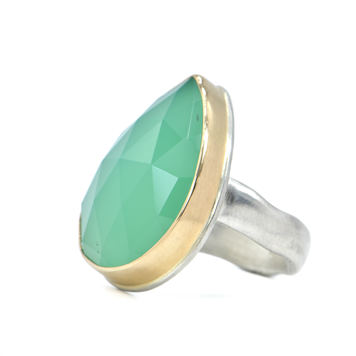 Teardrop Faceted Chrysoprase Ring