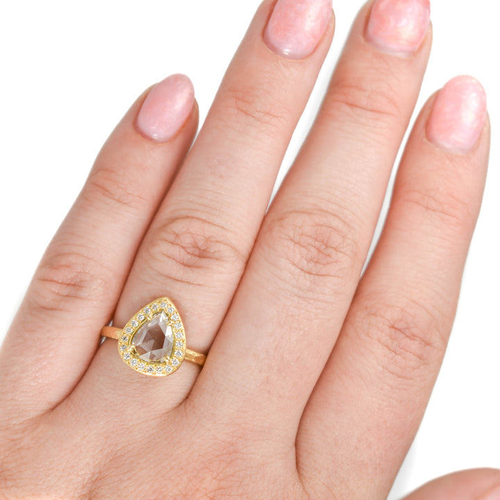 Rose Cut Champagne Diamond + Diamond Halo Ring